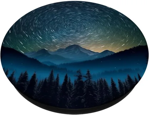 Miniatura 2 de PopGrip intercambiable con PopSockets de cielo lunar y galaxia azul en bosque de montaña