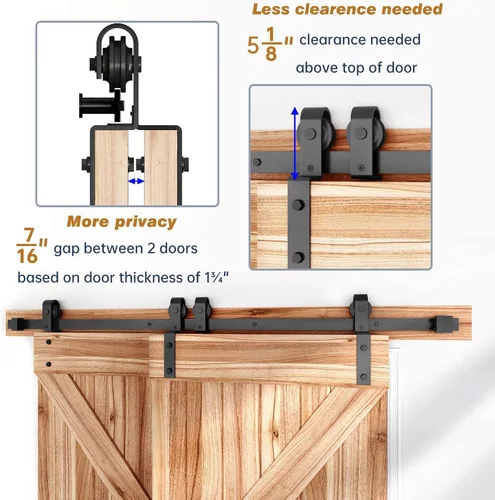Miniatura 3 de EaseLife Kit de herrajes para puerta corrediza doble de granero de bypass de 9 pies, pista única, se desliza suave y silenciosamente, fácil