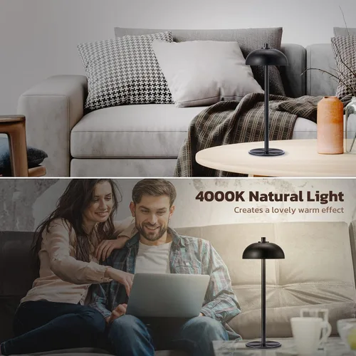 Miniatura 3 de Paquete de 2 lámparas de mesa inalámbricas recargables – Lámpara de mesa con batería de 5000 mAh, luz de mesa LED de atenuación continua de 3 Negro-2