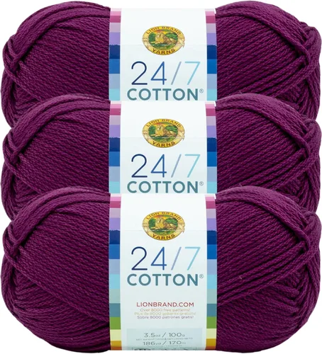 Miniatura 68 de Lion Brand Yarn, Hilo ligero mercerizado de algodón 24/7 para tejer, ganchillo y manualidades, Almirante, 1 paquete, 185 yardas de fibra natural