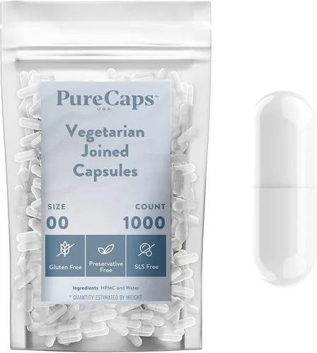 PureCaps USA - Cápsulas de píldoras veganas vegetarianas vacías tamaño 00| 1,000 pastillas unidas | Blanco | Certificado sin OMG | SLS, gluten, sin