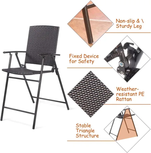 Miniatura 6 de S AFSTAR Juego de 4 sillas plegables de mimbre, sillas altas portátiles de ratán para patio, balcón, patio trasero, silla de patio plegable