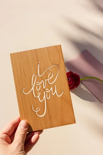 Miniatura 3 de Tarjeta de madera con texto en inglés "I Love You" (regalos personalizados, mensaje personalizado, aniversario, boda, cumpleaños, solo porque sí)