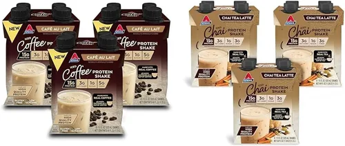 Atkins Café au Lait - Batido de proteína de café helado, 0.55 onzas de proteína, bajo glucémico, 0.11 onzas de carbohidratos netos, 0.04 oz de