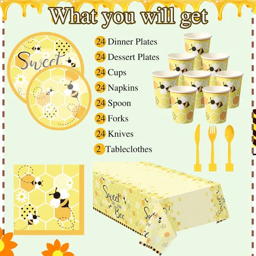 Miniatura 3 de Breling 170 piezas de suministros de fiesta de abejas sirven 24 platos de abeja y servilletas, suministros de fiesta, decoración de revelación