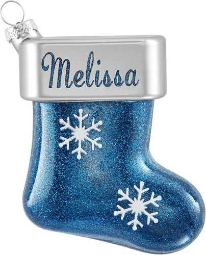 Miniatura 10 de Let's Make Memories Adorno de Navidad personalizado, cristal con forma de calcetín con purpurina, nombre grabado con láser, tono de joya, adorno