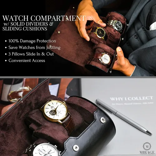 Miniatura 3 de Organizador de cajas de reloj para relojes, estuche de viaje para hombres y mujeres, funda de transporte de 3 relojes y exhibición, color negro jade