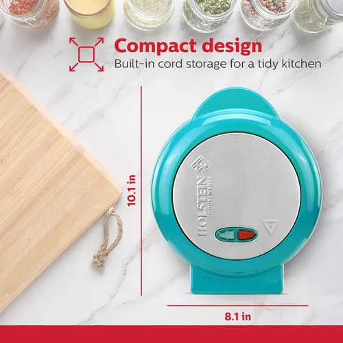 Miniatura 3 de Holstein Housewares Máquina para Omelets y Frittatas de Acero Inoxidable de 2 Secciones, Revestimiento Antiadherente, Fácil de Limpiar, Luces Verde