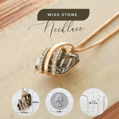 Miniatura 33 de Leafael Wish Stone - Collar con dije chapado en oro rosa de 18 quilates, con cristales de Swarovski, joyería de piedra natal, 18 pulgadas + 2