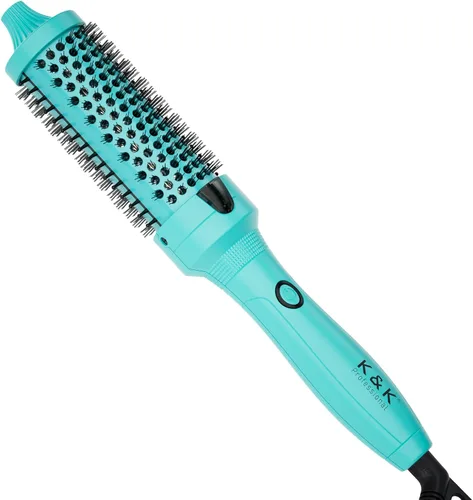 K&K Cepillo térmico, rizador redondo calentado verde de 1.5 pulgadas, rizador profesional calentado de cerámica turmalina iónico, cepillo