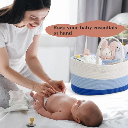 Miniatura 8 de luxury little Organizador de pañales, cesta grande de cuerda de algodón para bebé, organizador de cambiador para almacenamiento de pañales de bebé