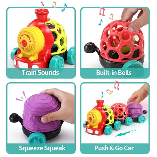 Miniatura 2 de MOONTOY Juguetes de Tren para Niños Pequeños de 1 Año, Regalo de Cumpleaños para Niño, Rellenos de Cesta de Pascua, Juguetes Musicales de Empujar