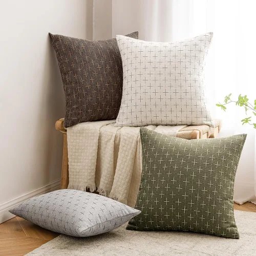 Miniatura 5 de MIULEE - Juego de 2 fundas de almohada decorativas de lino de arpillera, modernas, estilo campestre, rústicas, tejidas, con textura, para sofá