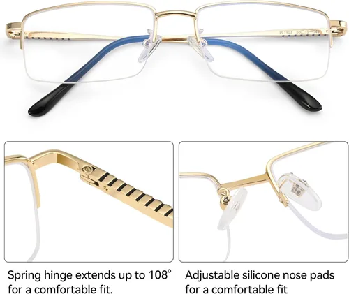 Miniatura 3 de Dollger Lentes rectangulares de luz azul para hombre, de metal, antiluz azul, bloqueo de luz azul, para computadora, a la moda, medio marco pequeño