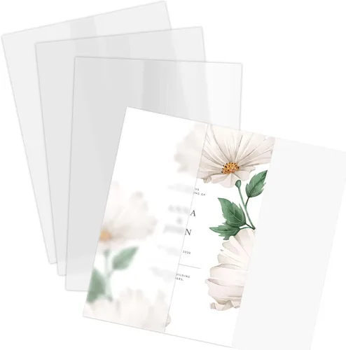 Vellum Jackets - Paquete de 50 chaquetas de vellum plegadas para invitaciones de 5 x 7, papel de vitela translúcido para invitaciones, tarjetas de