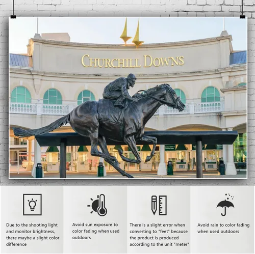 Miniatura 6 de YongFoto Churchill Downs - Telón de fondo de 5 x 3 pies, estatua de carreras de caballos Kentucky Derby, fiesta de carreras de caballos, amante