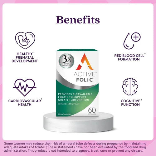 Miniatura 3 de Suplemento activo de ácido fólico, 400 mcg, apoya el embarazo, desarrollo fetal, combate el cansancio, la fatiga, la máxima absorción
