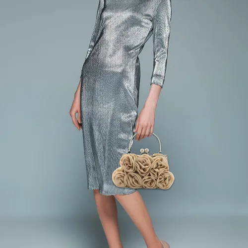 Miniatura 3 de Bolso de mano de noche para mujer, diseño floral, de satén, con correa desmontable, para bodas, fiestas, bailes de graduación