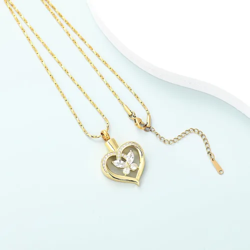 Miniatura 47 de Imrsanl Collares de urna de mariposa para mujeres y niñas, joyería de cremación con piedra natal, colgante para cenizas humanas, medallón