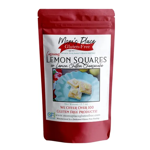 Mom's Place - Mezcla de cuadrados de limón deliciosos, sin gluten, fácil de hacer, 1 paquete, 18 porciones por porción, postres deliciosos y