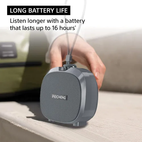 Miniatura 7 de PEICHENG Altavoz, pequeño altavoz portátil Bluetooth inalámbrico IPX5 impermeable para ducha, sonido estéreo fuerte, graves profundos, par TWS, Gris