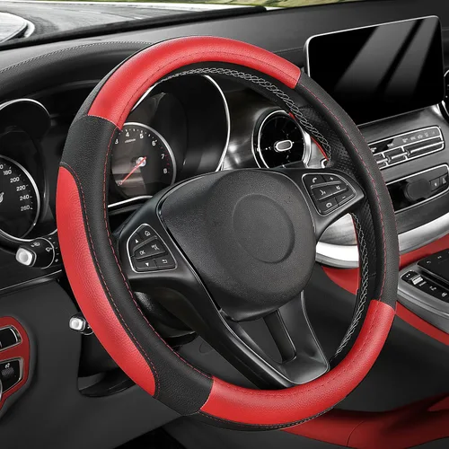 Miniatura 26 de SEG Direct Funda para volante de automóvil, tamaño mediano estándar de 14 1/2-15 pulgadas, embalaje no plegable, resistente, antideslizante, cuero