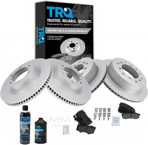 TRQ Kit de pastillas de freno delanteras y traseras y rotores Kit de productos químicos de freno, pastillas de freno Rotor de freno Cerámica Premium