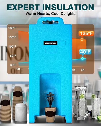 Miniatura 4 de WantJoin Dispensador aislado de bebidas de 5 galones, recipiente para bebidas frías y calientes con asas, contenedor térmico comercial