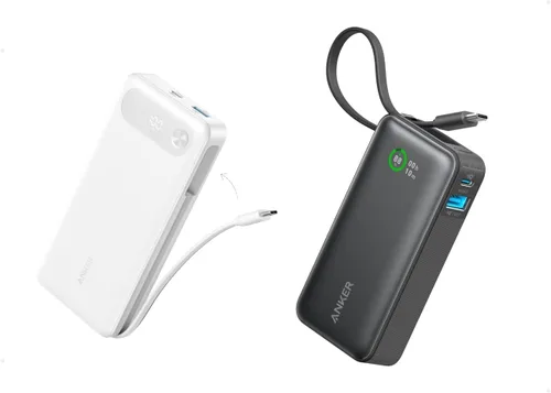 Anker Cargador portátil de 20,000 mAh con cable USB-C integrado, batería de carga rápida máxima de 87 W, cargador portátil de 10,000 mAh con cable