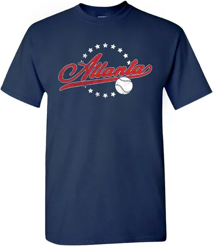 Camiseta de hombre estilo vintage del equipo para aficionados al béisbol Atlanta - Camisa azul marino