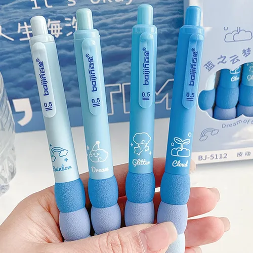 Miniatura 3 de MOZXIRZ 4 bolígrafos de gel estéticos retráctiles azules, de agarre suave, bolígrafo de tinta negra kawaii para oficina, escuela, suministros