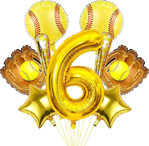 Miniatura 11 de 9 globos de sóftbol – Globos de papel de aluminio Mylar con número de cumpleaños de sóftbol – Suministros y decoraciones para fiestas (8vo)