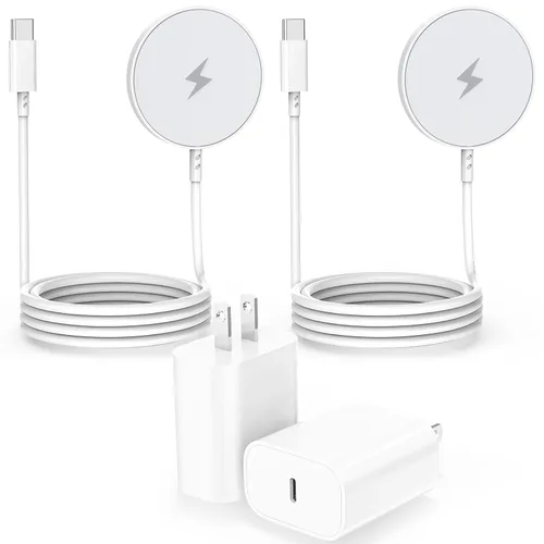 Cargador inalámbrico, [certificado MFi de Apple] Cargador magnético de 15 W, paquete de 2 unidades, almohadilla de carga magnética de 3 pies con