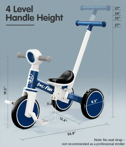 Miniatura 7 de LOL-FUN Triciclos 5 en 1 para Niños Pequeños de 1-3 Años Niños Niñas Juguete con Mango de Empuje y Dirección para Padres, Bicicleta de Equilibrio