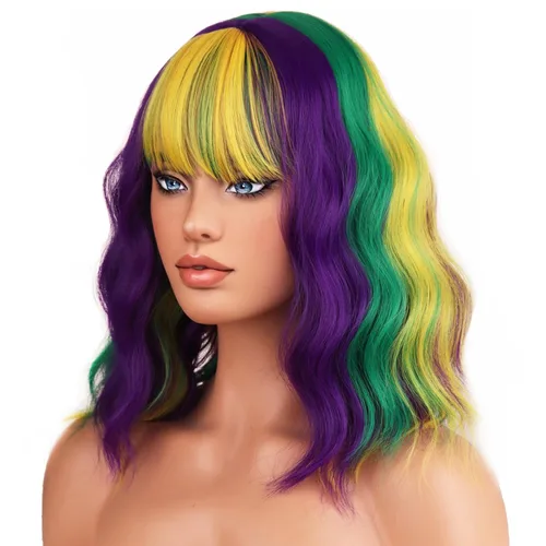 Miniatura 29 de BERON 14 Inches Ash Blonde Wig with Bangs Short Curly Wig Short Ash Blonde Bob Synthetic Wigs for Women Daily Halloween Party or Cosplay Hairnet