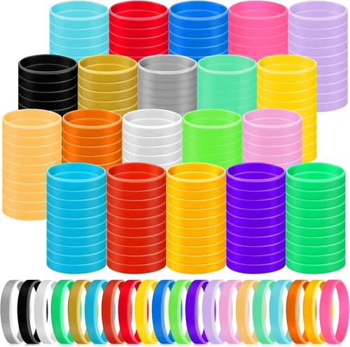 Aoriher 200 pulseras de silicona a granel, pulseras de goma de color sólido, pulseras de goma elástica de colores, bandas deportivas en blanco para