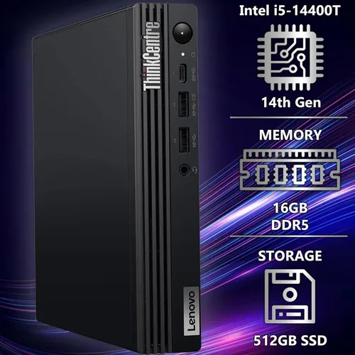 Miniatura 3 de Lenovo ThinkCentre Tiny M70q G5 Intel Deca Core i5-14400T (Supera al i7-13700T), 16GB DDR5, 512GB NVMe, DisplayPort, HDMI, WiFi 6, RJ-45, Teclado