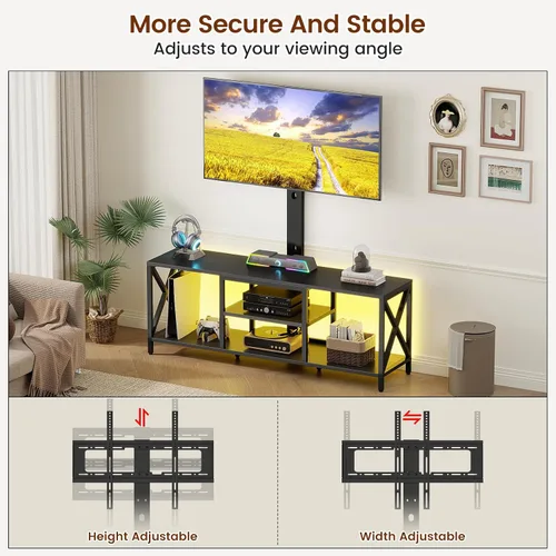 Miniatura 4 de Flycity Soporte de TV con soporte y luces LED, soporte universal para TV de 32 a 75 pulgadas, centro de entretenimiento con almacenamiento, mesa