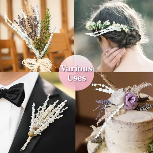 Miniatura 3 de Iory White - Paquete de 180 flores secas de lavanda secas, ramo de lavanda blanca crema blanqueadora real para el hogar, boda, decoración