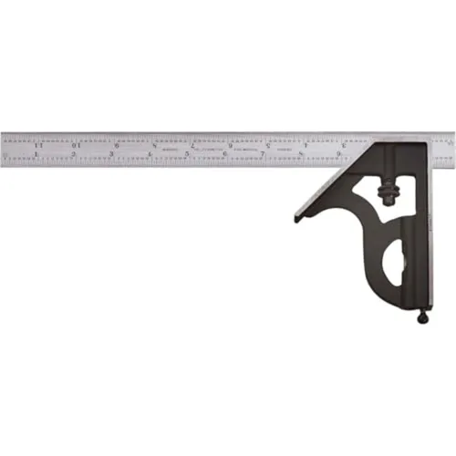 Miniatura 25 de Starrett Escuadra de combinación de acero con cabeza cuadrada - Longitud de hoja de 300 mm, cabezas de hierro fundido, pestillo reversible, punta