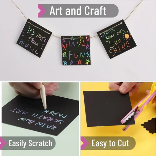 Miniatura 4 de Mr. Pen - Arte para rascar para niños con lápiz capacitivo de madera, 125 piezas, papel para rascar arco iris, papel de arte para rascar