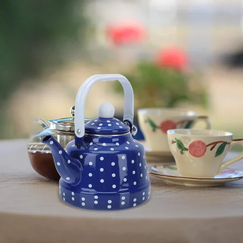 Miniatura 6 de jojofuny Tetera de agua con calefacción esmaltada de lunares, 1.7L, con boquilla segura, conductividad térmica rápida para cocina en el hogar