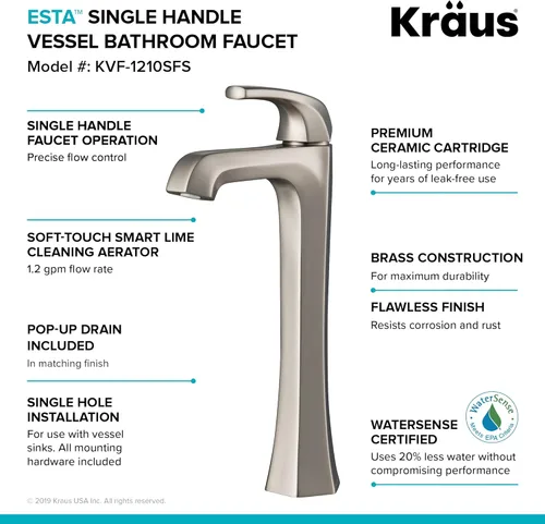 Miniatura 7 de KRAUS Esta grifo de baño de una sola manija con drenaje emergente en acero inoxidable sin manchas, KVF-1210SFS