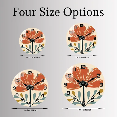 Miniatura 5 de Reloj de pared para el hogar, reloj de pared de madera de 10 pulgadas, funciona con pilas, reloj de pared floral vintage para interiores, sala