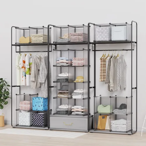 Miniatura 4 de HOMIDEC Organizadores de armario y almacenamiento, organizador de almacenamiento con 16 compartimentos, estantes de armario portátiles con Gris