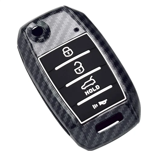 Funda inteligente para llavero compatible con KIA Forte Optima Rio Sedona Sorento Soul SPORTAGE caucho de silicona negra con patrón de fibra de