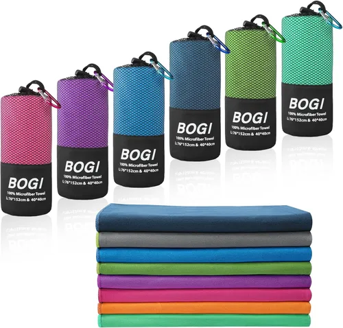 BOGI - Toalla de microfibra de secado rápido para deportes, 60 x 30 pulgadas + 16 x 16 pulgadas, azul