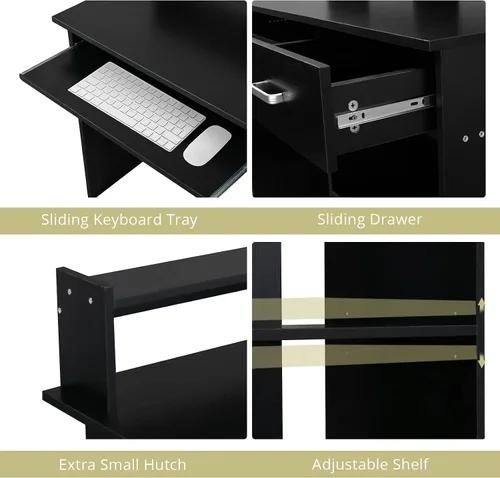 Miniatura 5 de Karl home Escritorio para ordenador de estudio y escritura, mesa para PC y portátil de madera para oficina en casa con estante de cajón, bandeja