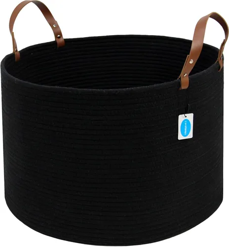 Miniatura 2 de Casaphoria Cesta de cuerda de algodón XXXL para sala de estar, cesta de almacenamiento tejida con asa larga para mantas, toallas y almohadas, cesta
