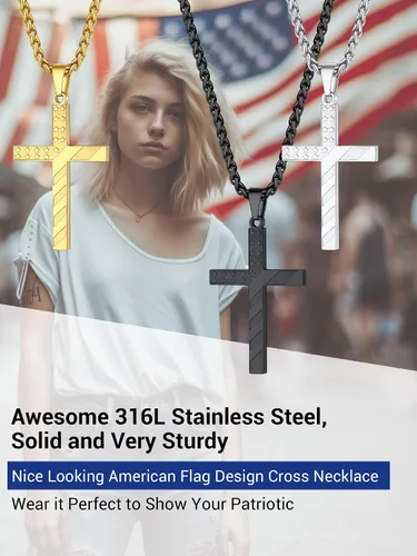 Miniatura 6 de PROSTEEL Collar con etiqueta de perro de la bandera estadounidense, dije de bandera nacional de Estados Unidos, collar patriótico chapado en acero